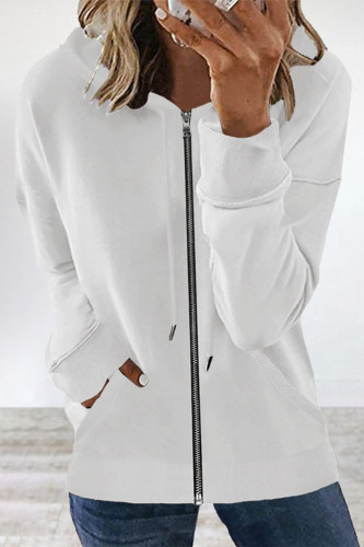 Casual Simplicity Solid Patchwork Zipper Hooded Collar Tops