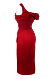 Sexy Elegant Solid Patchwork One Shoulder Irregular Dress Dresses