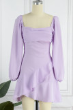 Sweet Elegant Solid Flounce Zipper Square Collar A Line Dresses
