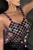 Sexy Patchwork Hollowed Out See-through Backless V Neck Tops