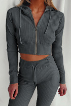 Casual Simplicity Solid Patchwork Zipper Hooded Collar Long Sleeve Two Pieces