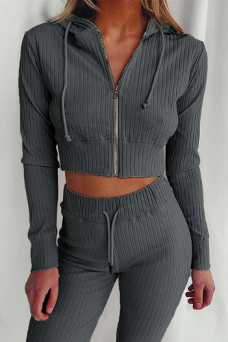 Casual Simplicity Solid Patchwork Zipper Hooded Collar Long Sleeve Two Pieces