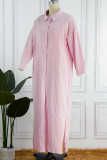 Casual Solid Buckle Solid Color Turndown Collar A Line Dresses