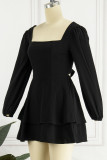 Sweet Elegant Solid Bandage Frenulum Backless Square Collar A Line Dresses