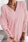 Elegant Solid Buttons V Neck Tops