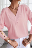 Elegant Solid Buttons V Neck Tops
