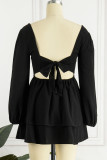 Sweet Elegant Solid Bandage Frenulum Backless Square Collar A Line Dresses