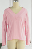 Elegant Solid Buttons V Neck Tops