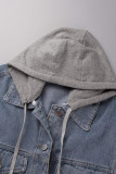 Street Solid Patchwork Pocket Hooded Collar Tops