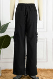 Street Solid Patchwork Pocket Loose Straight Solid Color Bottoms