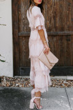Elegant Solid Lace V Neck Cake Skirt Dresses