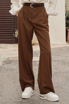 Elegant Simplicity Solid Buttons Without Belt Straight High Waist Straight Patchwork Bottoms