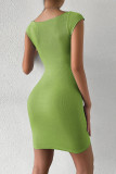 Elegant Solid Solid Color Square Collar Wrapped Skirt Dresses