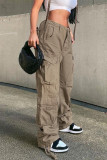 Street Solid Patchwork Pocket Straight Straight Solid Color Bottoms