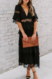 Elegant Solid Lace V Neck Cake Skirt Dresses
