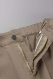 Street Solid Patchwork Pocket Straight Straight Solid Color Bottoms