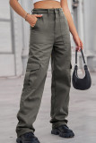 Street Solid Patchwork Pocket Loose Straight Solid Color Bottoms