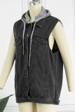 Street Solid Patchwork Pocket Hooded Collar Tops