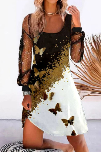 Street Print Patchwork O Neck Printed Dress Dresses