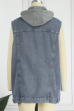 Street Solid Patchwork Pocket Hooded Collar Tops