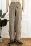 Street Solid Patchwork Pocket Straight Straight Solid Color Bottoms