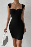 Elegant Solid Solid Color Square Collar Wrapped Skirt Dresses