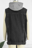 Street Solid Patchwork Pocket Hooded Collar Tops