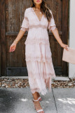 Elegant Solid Lace V Neck Cake Skirt Dresses