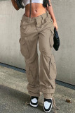 Street Solid Patchwork Pocket Straight Straight Solid Color Bottoms