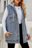 Street Solid Patchwork Pocket Hooded Collar Tops