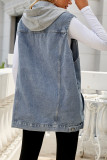 Street Solid Patchwork Pocket Hooded Collar Tops