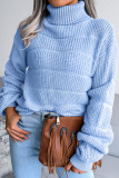 Casual Solid Hollowed Out Turtleneck Tops
