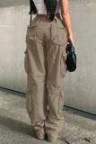 Street Solid Patchwork Pocket Straight Straight Solid Color Bottoms
