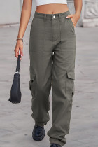Street Solid Patchwork Pocket Loose Straight Solid Color Bottoms