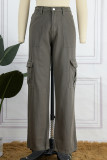 Street Solid Patchwork Pocket Loose Straight Solid Color Bottoms