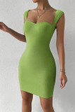Elegant Solid Solid Color Square Collar Wrapped Skirt Dresses
