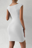 Elegant Solid Solid Color Square Collar Wrapped Skirt Dresses
