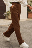 Elegant Simplicity Solid Buttons Without Belt Straight High Waist Straight Patchwork Bottoms