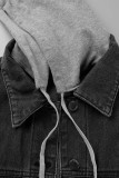 Street Solid Patchwork Pocket Hooded Collar Tops