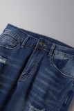 Street Solid Patchwork High Waist Skinny Denim Jeans