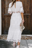 Elegant Solid Lace V Neck Cake Skirt Dresses