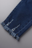 Street Solid Patchwork High Waist Skinny Denim Jeans