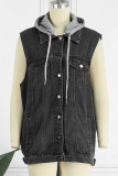 Street Solid Patchwork Pocket Hooded Collar Tops
