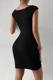 Elegant Solid Solid Color Square Collar Wrapped Skirt Dresses