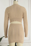 Sweet Elegant Solid Solid Color O Neck Long Sleeve Two Pieces