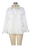 Casual Solid Pocket Turndown Collar Tops