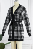 Street Plaid Bandage Patchwork Contrast V Neck Tops