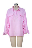 Casual Solid Pocket Turndown Collar Tops