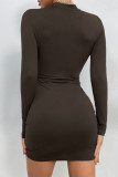 Sexy Solid Draw String Half A Turtleneck Wrapped Skirt Dresses
