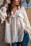 Casual Solid Pocket Turndown Collar Tops